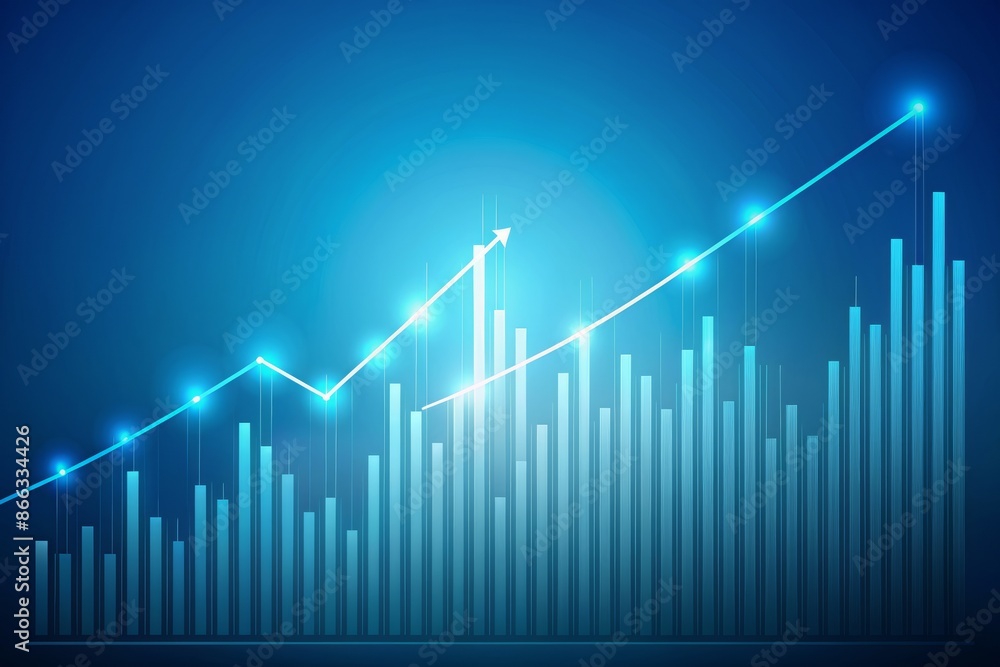 Soothing blue graph line steadily ascends against a serene, gradient blue background, evoking a sense of composed and peaceful market progression and financial stability. Soothing blue graph line steadily ascends against a serene, gradient blue background, evoking a sense of composed and peaceful market progression and financial stability.