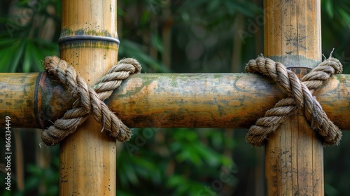 Bamboo fence secured with rope