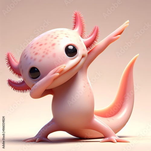 cute Axolotl Dabbing Cartoon 3d Generative AI