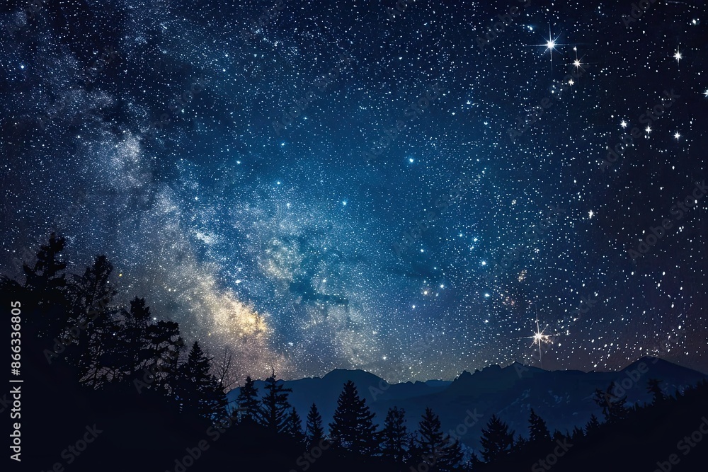 Night sky flat design side view star clusters 3D render vivid Night sky flat design side view star clusters 3D render vivid