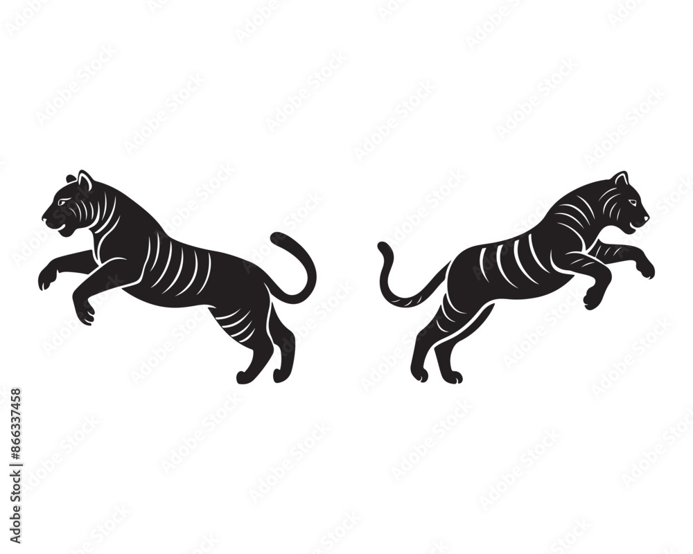 Obraz premium simple tiger jumping-silhouette jumping-vector AI generated 