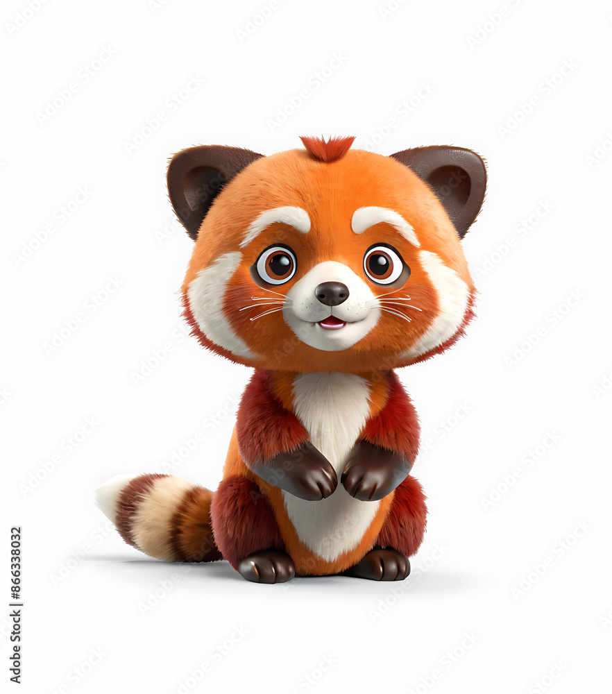 An adorable, 3D-rendered red panda character with big eyes and a friendly smile. Perfect for children's books, animations, educational materials, or designs needing a cute and playful mascot.