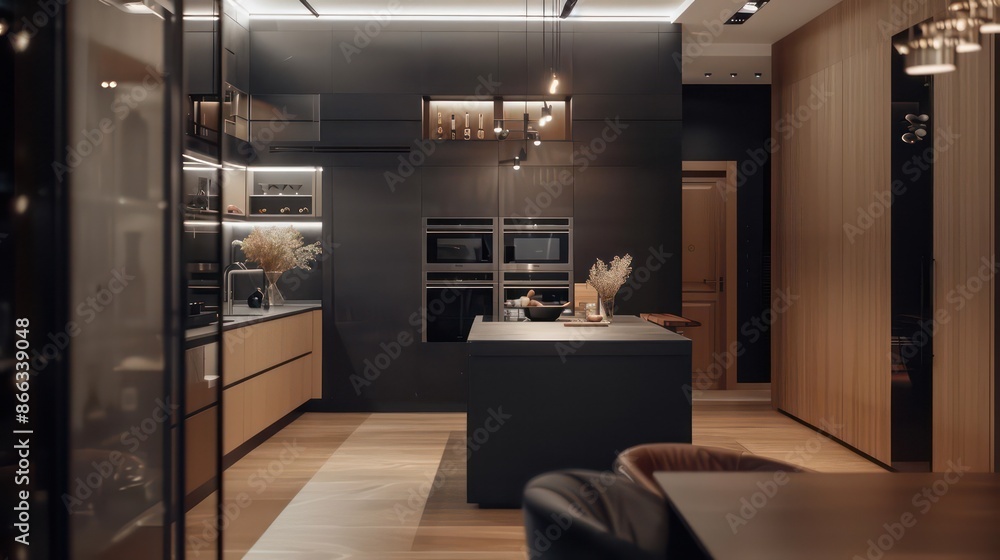 Fototapeta premium modern living room with kitchen, open kitchen, open living room, kitchen design, interior design