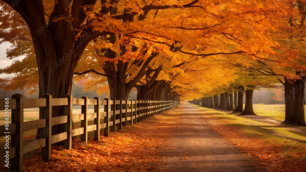 Obraz premium Scenic Autumn Road. Vibrant Fall Colors Line a Countryside Path