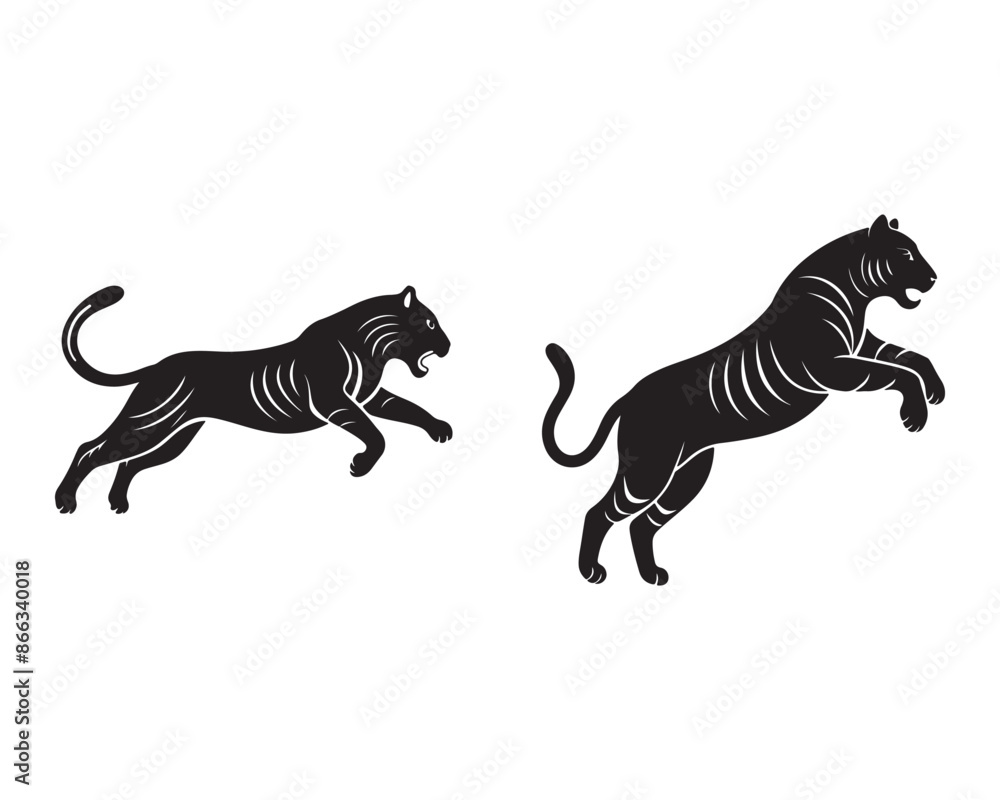 Obraz premium simple tiger jumping-silhouette jumping-vector AI generated 