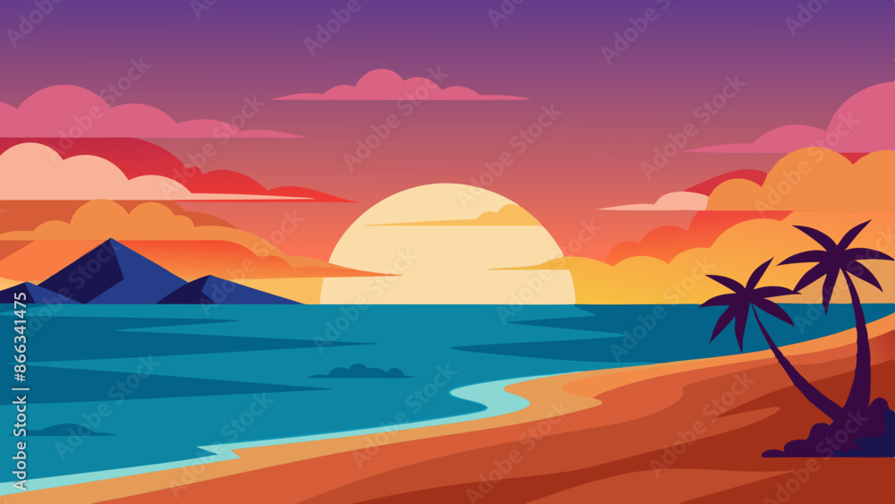 Sunset on Beach landscape vector illustration Sunset on Beach landscape vector illustration
