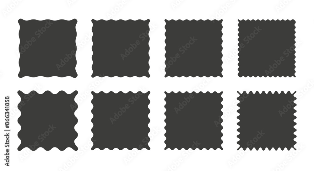 Zigzag edge square shapes collection. Jagged sticker or stamp set with wavy edges Zigzag edge square shapes collection. Jagged sticker or stamp set with wavy edges
