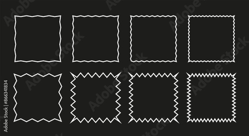Wavy edge square line frame. Linear zigzag badges collection