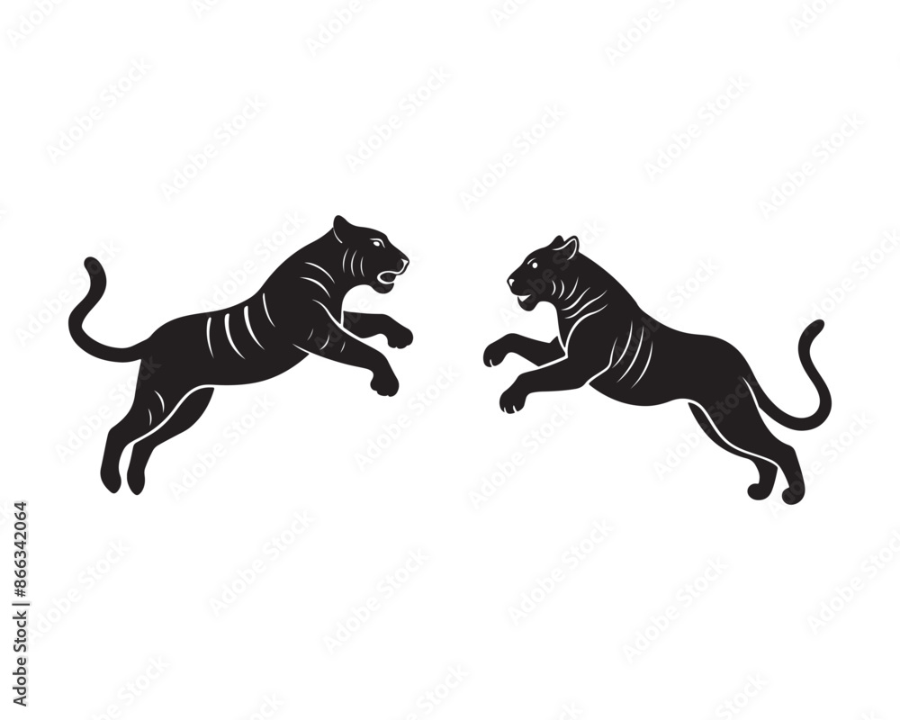 Obraz premium simple tiger jumping-silhouette jumping-vector AI generated 