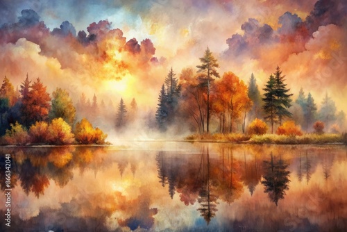 Vibrant umber hues dance across a soft, dreamy watercolor background, evoking a sense of cozy warmth and inviting tranquility in this stunning abstract art piece.