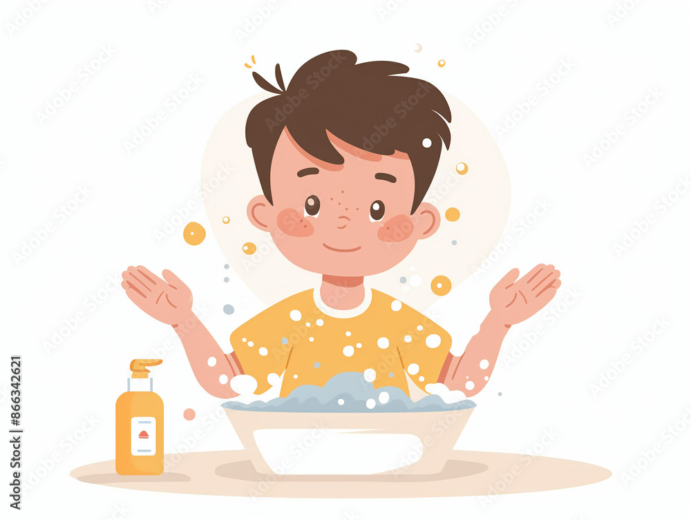 Child washes hands of art illustration, AI generated Child washes hands of art illustration, AI generated