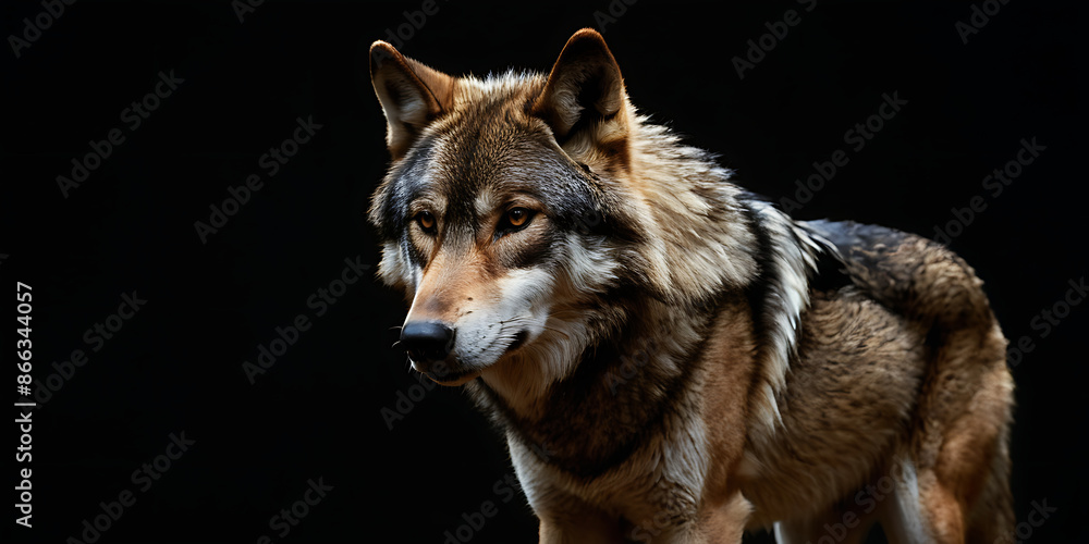 A close-up portrait of a majestic wolf, with intense yellow eyes, against a black background. Ideal for projects showcasing the wild beauty, power, and mystery of wolves. A close-up portrait of a majestic wolf, with intense yellow eyes, against a black background. Ideal for projects showcasing the wild beauty, power, and mystery of wolves.