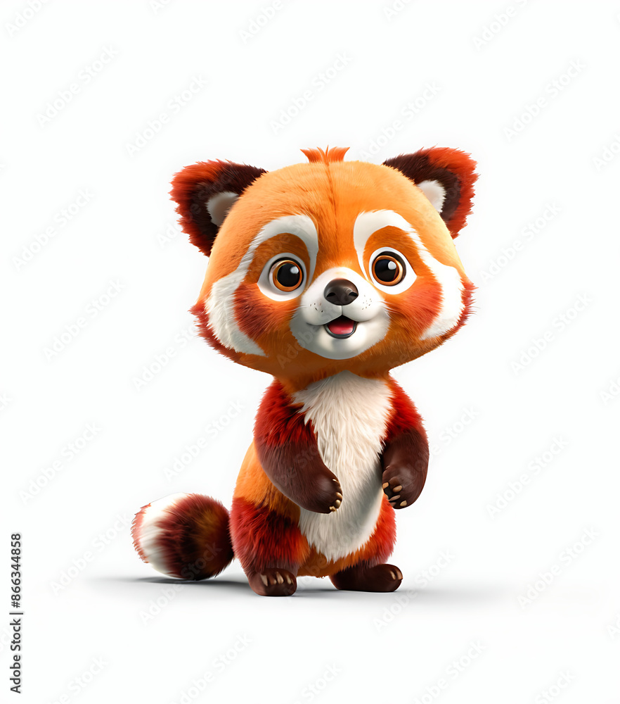 An adorable, 3D-rendered red panda character with big eyes and a friendly smile. Perfect for children's books, animations, educational materials, or designs needing a cute and playful mascot. An adorable, 3D-rendered red panda character with big eyes and a friendly smile. Perfect for children's books, animations, educational materials, or designs needing a cute and playful mascot.
