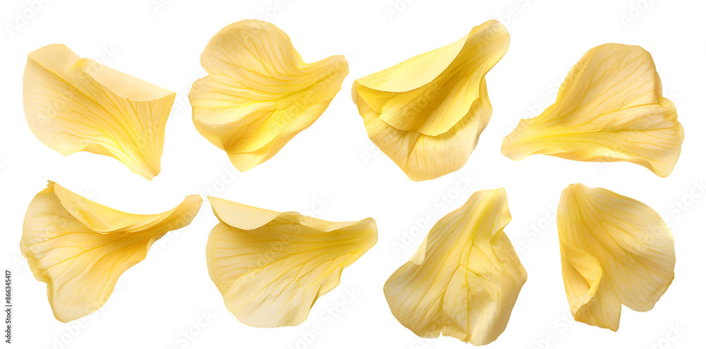 Collection of soft yellow flower petals isolated on transparent background Collection of soft yellow flower petals isolated on transparent background