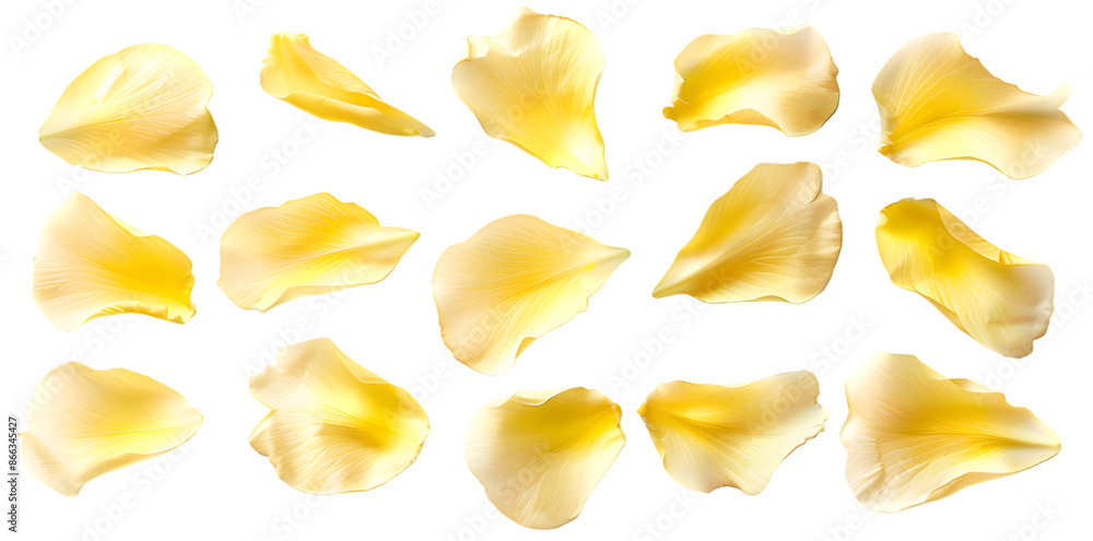 Collection of soft yellow flower petals isolated on transparent background Collection of soft yellow flower petals isolated on transparent background