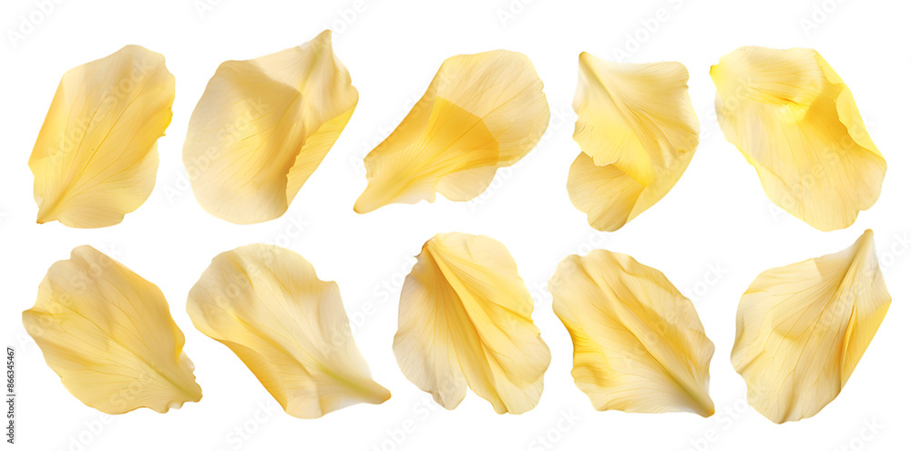 Collection of soft yellow flower petals isolated on transparent background Collection of soft yellow flower petals isolated on transparent background
