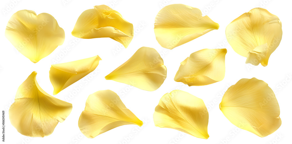 Collection of soft yellow flower petals isolated on transparent background Collection of soft yellow flower petals isolated on transparent background