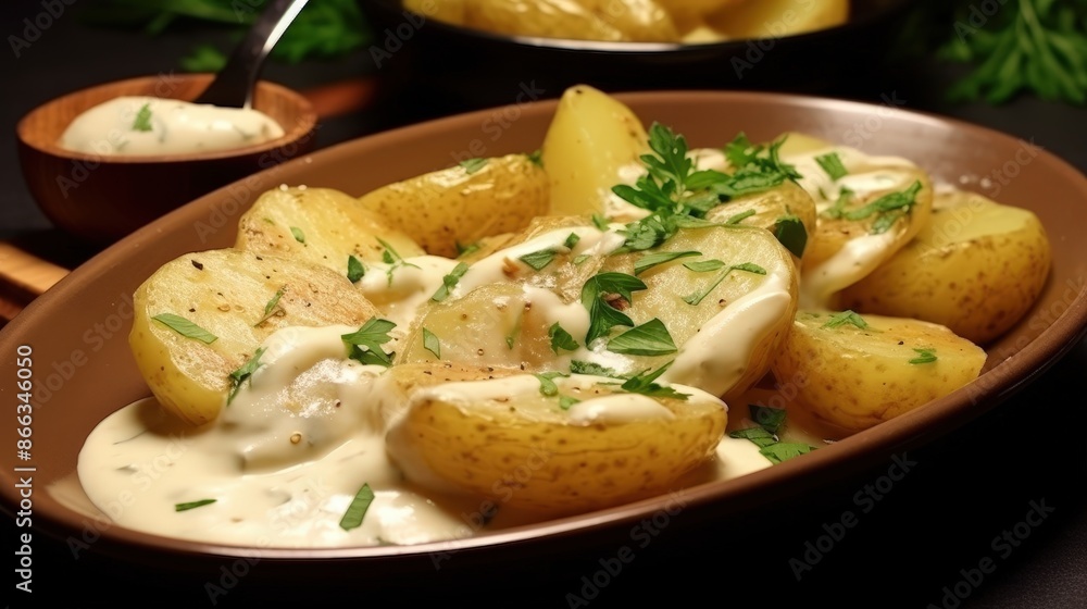 Baked Potatoes with Creamy Sauce and Parsley Baked Potatoes with Creamy Sauce and Parsley