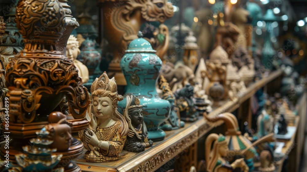 Fototapeta premium Intricately designed ceramic figurines and vases