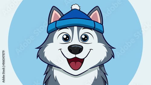 alaskan malamute face vector with hat and happy expression