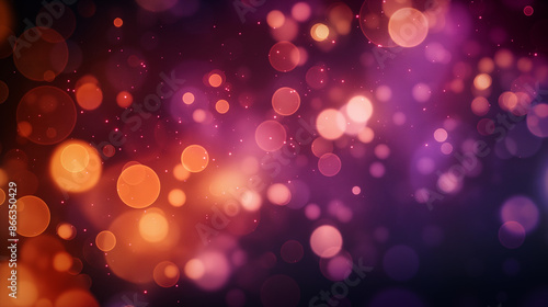 Abstract bokeh lights in orange and purple, a blurred photo shows round lights in orange and purple colors on a black background © icecreamparadice