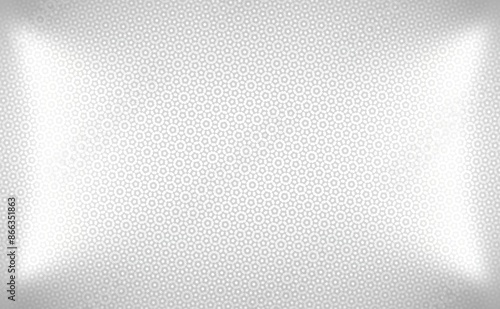 White glossy blank background covered dotted round pattern. Stainless textured empty backdrop.