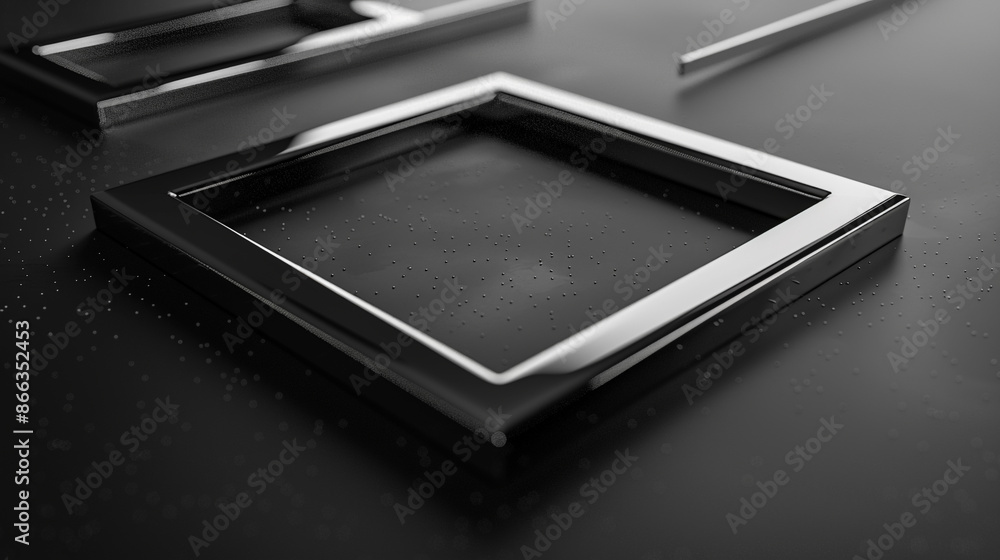 Minimalistic geometry tools forming a precise square on a black surface. Minimalistic geometry tools forming a precise square on a black surface.