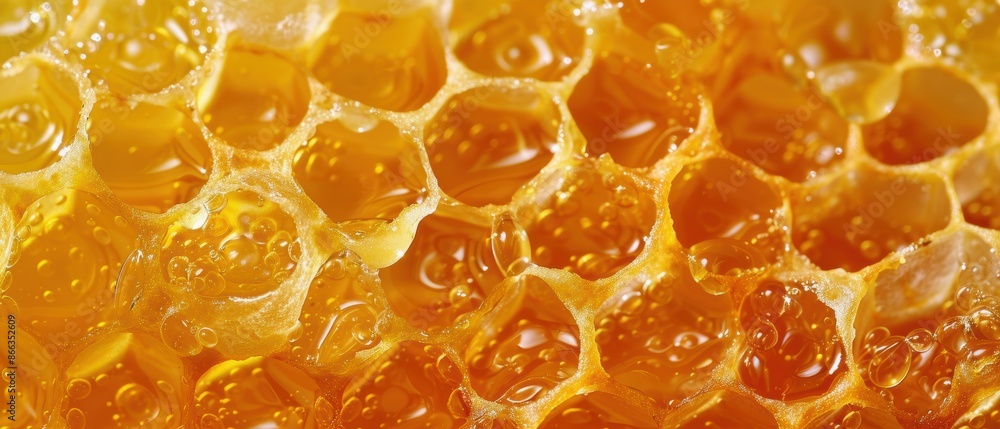 Close-up of honeycomb filled with golden honey, bee product, organic honey Close-up of honeycomb filled with golden honey, bee product, organic honey