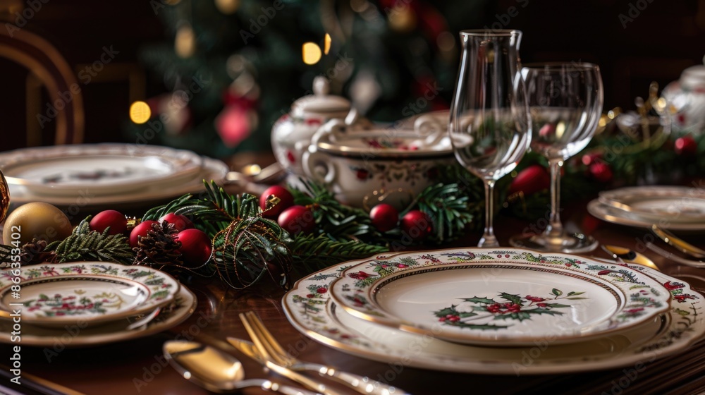 Holiday tableware, Christmas. Dinner celebrated. Holiday tableware, Christmas. Dinner celebrated.