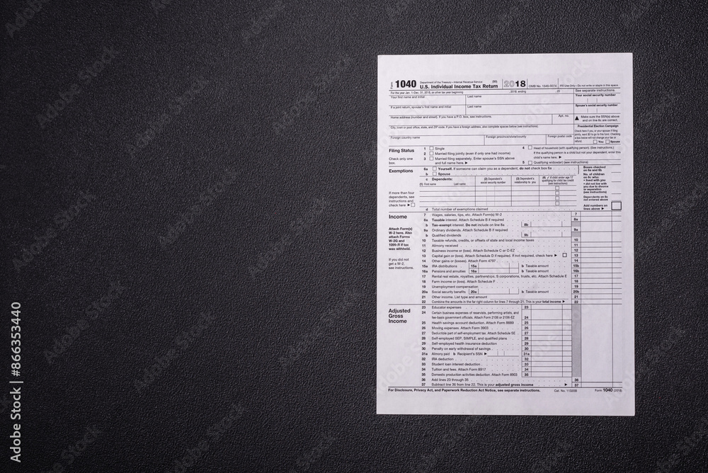 Fototapeta premium Fill out US tax form 1040 for verification and refund