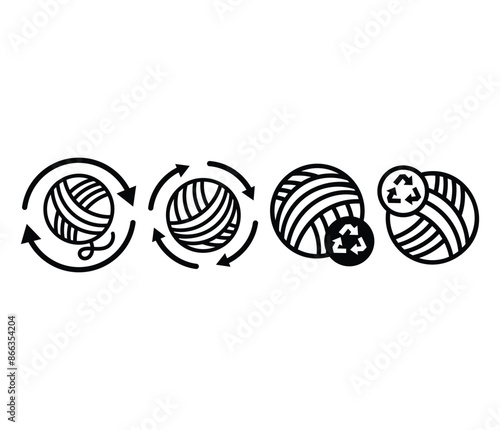 recycled wool with arrow circle sign icons symbol vector design black white color simple illustration collection set