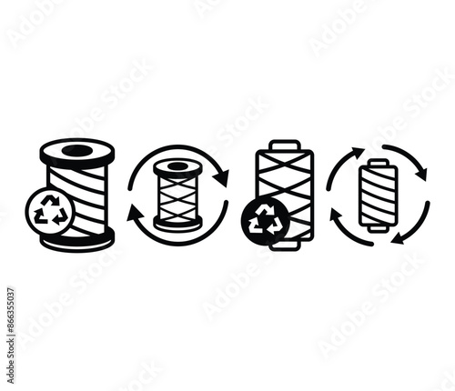 recycled thread with arrow circle icons symbol vector design simple illustration black white color collection set