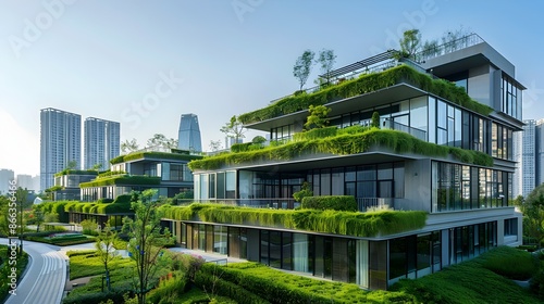 Sustainable Green Tech Park with Energy Efficient Buildings and Lush Landscaping © Thares2020