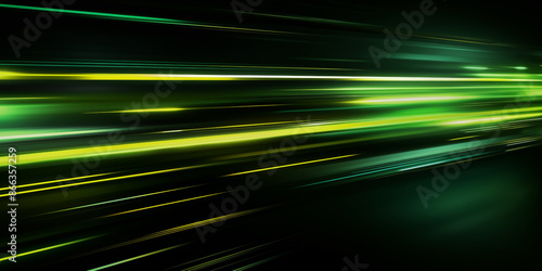 Futuristic motion blur effect with neon green and yellow lights, Abstract background