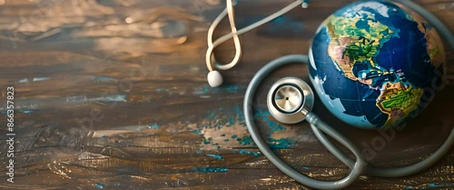 Globe and stethoscope, world health day concept