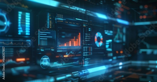 Wallpaper Mural Futuristic Interface with Data Visualization Torontodigital.ca
