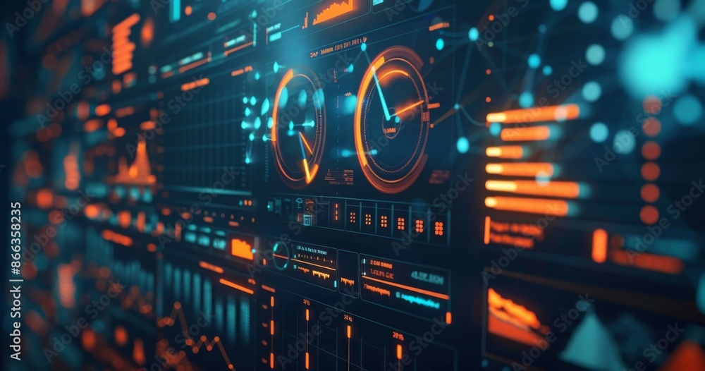 Obraz premium Futuristic User Interface with Glowing Orange and Blue Data