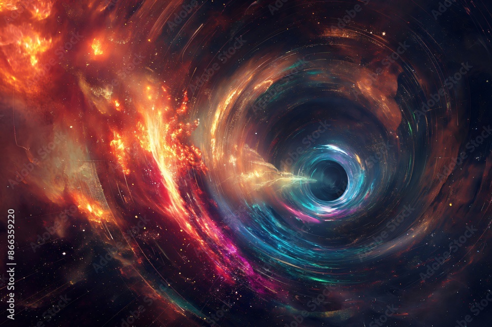 Fototapeta premium Colorful wormhole is opening in deep space, promising exciting interstellar travel to distant galaxies