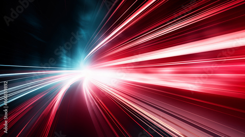 Energetic streaks of red and white lights in high-speed motion, abstract background with light streaks