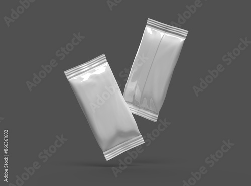 3D rendered mockup template for a glossy generic, sealed ice-cream packaging bag on a transparent background photo