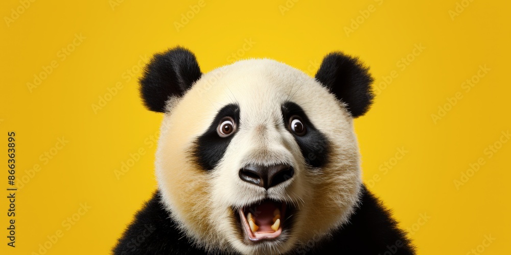 Fototapeta premium Surprised Panda on Yellow Background