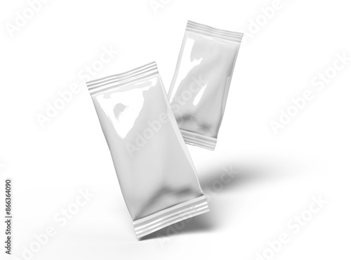 3D render for a glossy generic, sealed ice-cream packaging bag with crimped edges on a transparent background photo