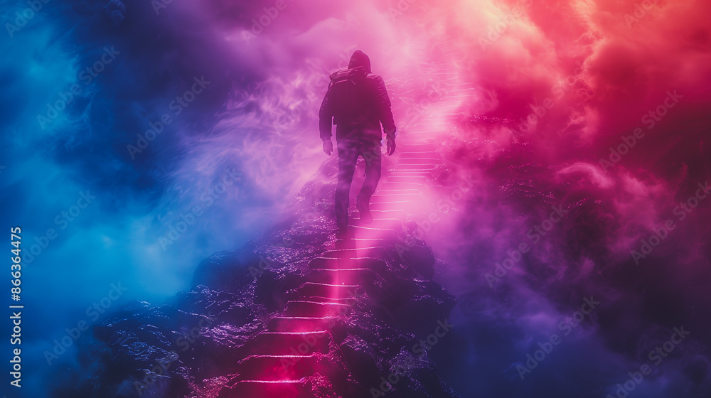 custom made wallpaper toronto digitalA man overcoming adversity by climb the stairs of success, representing the challenge and difficulty to win in a competitive business environment.