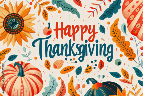 Wallpaper Mural Happy thanksgiving greeting surrounded by colorful pumpkins, sunflowers and autumn leaves Torontodigital.ca