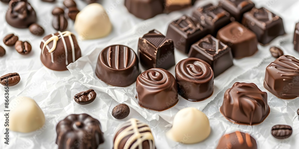 Assorted chocolate shapes coffee beans in white paper packet with IA. Concept Chocolates, Coffee Beans, White Packet, Assorted Shapes, IA Assorted chocolate shapes coffee beans in white paper packet with IA. Concept Chocolates, Coffee Beans, White Packet, Assorted Shapes, IA