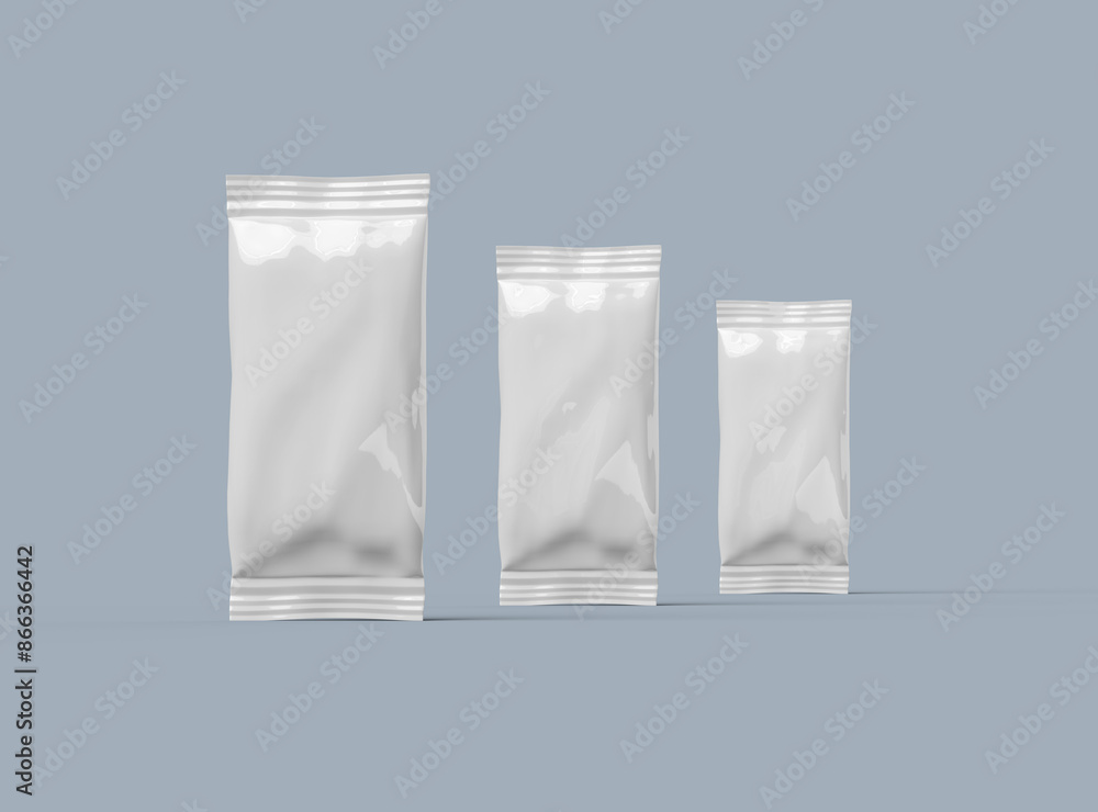 3D rendered mockup template for a glossy generic, sealed ice-cream packaging bag on a light background 3D rendered mockup template for a glossy generic, sealed ice-cream packaging bag on a light background