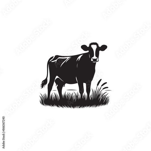 Hand drawn cow silhouette vector illustration on a white background