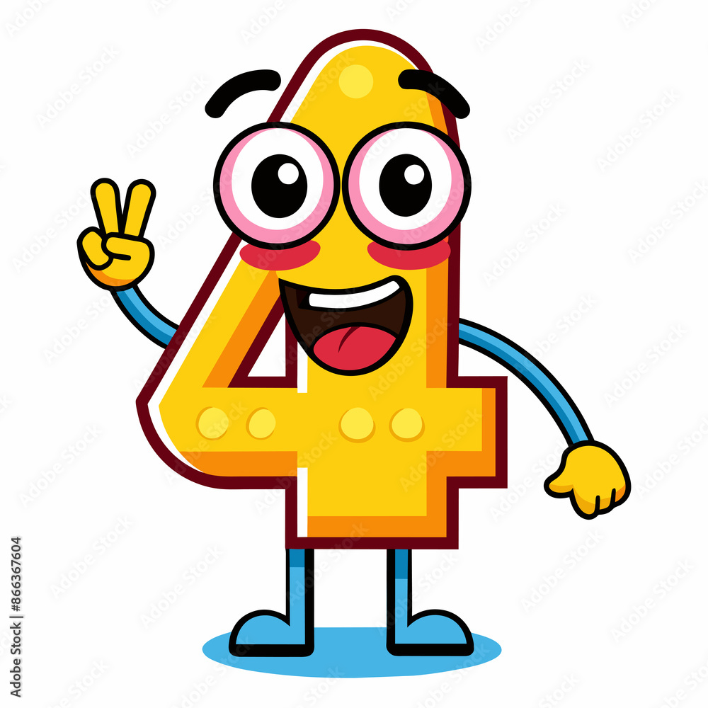 yellow joyful number 4 with eyes and arms and legs yellow joyful number 4 with eyes and arms and legs
