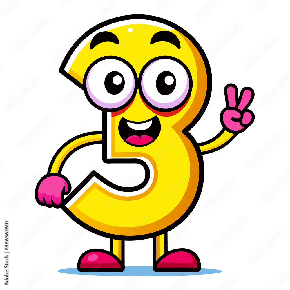 yellow joyful 3 number with eyes and arms and legs yellow joyful 3 number with eyes and arms and legs