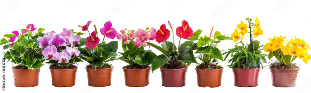 Collection of Potted Plants with Vibrant Flowers Collection of Potted Plants with Vibrant Flowers